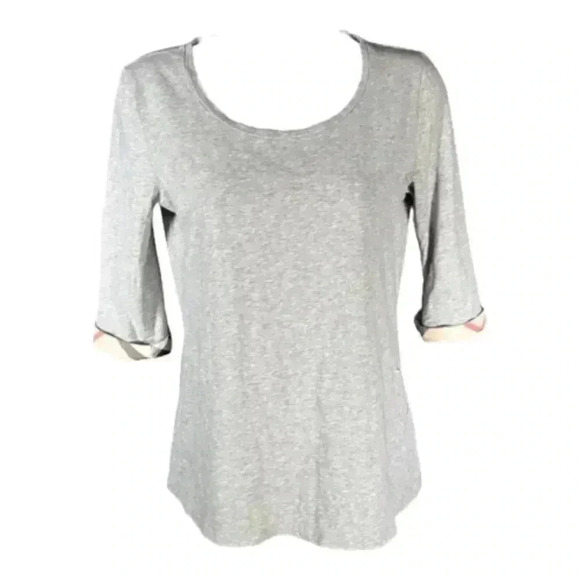 Burberry Brit Nova Check Top Gray Women's Small 3/4 Sleeve Cotton Blend - Picture 1 of 3